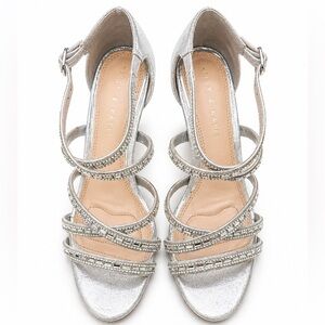 Kelly & Katie Silver Rhinestone Strappy Heels Size 8 Ankle Strap Formal Sandals